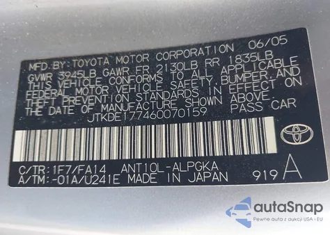 2006 Scion Tc from USA, damaged, VIN JTKDE177460070159